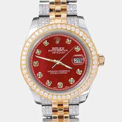 Rolex Custom Red 3.56ct Diamonds 18K Yellow Gold Stainless Steel Datejust 178273 Automatic Women's Wristwatch 31mm