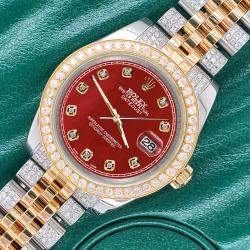Rolex Custom Red 3.56ct Diamonds 18K Yellow Gold Stainless Steel Datejust 178273 Automatic Women's Wristwatch 31mm