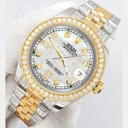 Rolex Custom White 3.56ct Diamonds 18K Yellow Gold Stainless Steel Datejust 178273 Automatic Women's Wristwatch 31mm