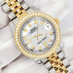 Rolex Custom White 3.56ct Diamonds 18K Yellow Gold Stainless Steel Datejust 178273 Automatic Women's Wristwatch 31mm