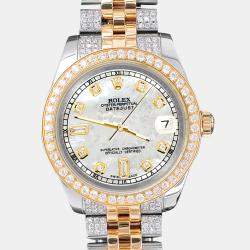 Rolex Custom White 3.56ct Diamonds 18K Yellow Gold Stainless Steel Datejust 178273 Automatic Women's Wristwatch 31mm