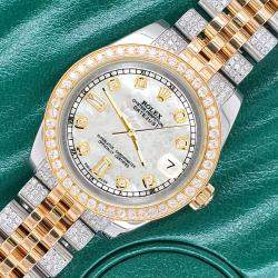 Rolex Custom White 3.56ct Diamonds 18K Yellow Gold Stainless Steel Datejust 178273 Automatic Women's Wristwatch 31mm