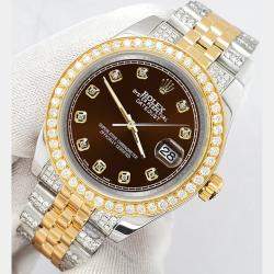 Rolex Custom Chocolate  3.56ct Diamonds 18K Yellow Gold Stainless Steel Datejust 178273 Automatic Women's Wristwatch 31mm