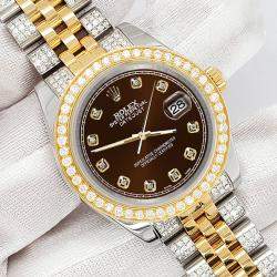 Rolex Custom Chocolate  3.56ct Diamonds 18K Yellow Gold Stainless Steel Datejust 178273 Automatic Women's Wristwatch 31mm