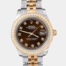 Rolex Custom Chocolate  3.56ct Diamonds 18K Yellow Gold Stainless Steel Datejust 178273 Automatic Women's Wristwatch 31mm