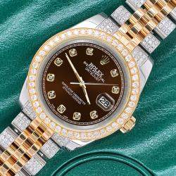 Rolex Custom Chocolate  3.56ct Diamonds 18K Yellow Gold Stainless Steel Datejust 178273 Automatic Women's Wristwatch 31mm