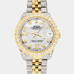 Rolex Custom White 4.4ct Diamonds 18K Yellow Gold Stainless Steel Datejust 178273 Automatic Women's Wristwatch 31mm