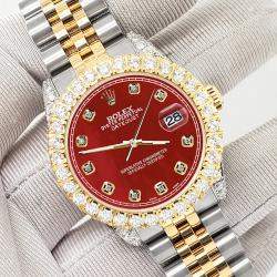 Rolex Custom Red 4.4ct Diamonds 18K Yellow Gold Stainless Steel Datejust 178273 Automatic Women's Wristwatch 31mm