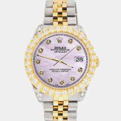 Rolex Custom Pink 4.4ct Diamonds 18K Yellow Gold Stainless Steel Datejust 178273 Automatic Women's Wristwatch 31mm