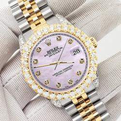 Rolex Custom Pink 4.4ct Diamonds 18K Yellow Gold Stainless Steel Datejust 178273 Automatic Women's Wristwatch 31mm