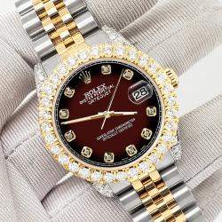 Rolex Custom Maroon Vignette 4.4ct Diamonds 18K Yellow Gold Stainless Steel Datejust 178273 Automatic Women's Wristwatch 31mm