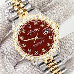 Rolex Custom Imperial Red 4.4ct Diamonds 18K Yellow Gold Stainless Steel Datejust 178273 Automatic Women's Wristwatch 31mm
