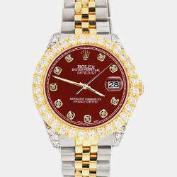 Rolex Custom Imperial Red 4.4ct Diamonds 18K Yellow Gold Stainless Steel Datejust 178273 Automatic Women's Wristwatch 31mm