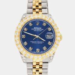 Rolex Custom Cobalt 4.4ct Diamonds 18K Yellow Gold Stainless Steel Datejust 178273 Automatic Women's Wristwatch 31mm