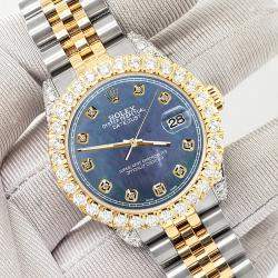 Rolex Custom Black 4.4ct Diamonds 18K Yellow Gold Stainless Steel Datejust 178273 Automatic Women's Wristwatch 31mm