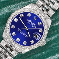 Rolex Custom Navy Blue 3.30ct Diamonds Stainless Steel Datejust 178240 Automatic Women's Wristwatch 31mm
