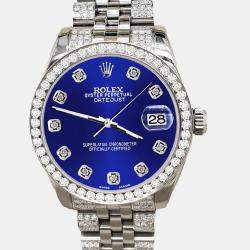 Rolex Custom Navy Blue 3.30ct Diamonds Stainless Steel Datejust 178240 Automatic Women's Wristwatch 31mm