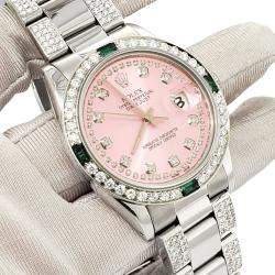 Rolex Custom Orchid Pink 4.9ct Diamonds Stainless Steel Datejust  Automatic Men's Wristwatch 36mm