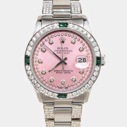 Rolex Custom Orchid Pink 4.9ct Diamonds Stainless Steel Datejust  Automatic Men's Wristwatch 36mm