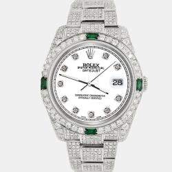 Rolex Custom White 12.4ct Diamonds Stainless Steel Datejust  Automatic Men's Wristwatch 36mm