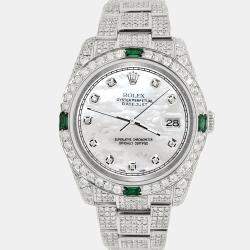 Rolex Custom White 12.4ct Diamonds Stainless Steel Datejust  Automatic Men's Wristwatch 36mm