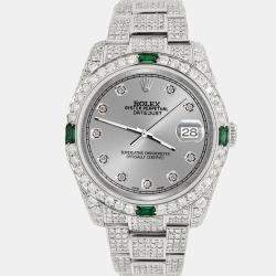 Rolex Custom Silver 12.4ct Diamonds Stainless Steel Datejust  Automatic Men's Wristwatch 36mm