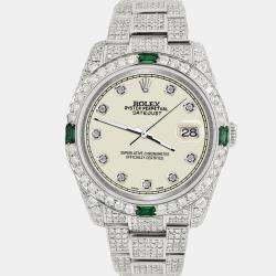 Rolex Custom Satin Linen 12.4ct Diamonds Stainless Steel Datejust  Automatic Men's Wristwatch 36mm