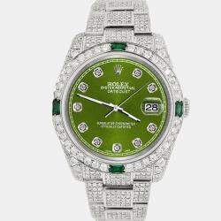 Rolex Custom Royal Green 12.4ct Diamonds Stainless Steel Datejust  Automatic Men's Wristwatch 36mm