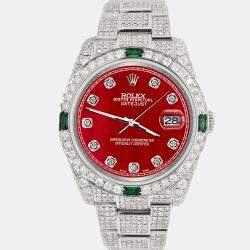Rolex Custom Red 12.4ct Diamonds Stainless Steel Datejust  Automatic Men's Wristwatch 36mm