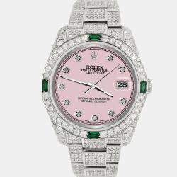 Rolex Custom Orchid Pink 12.4ct Diamonds Stainless Steel Datejust  Automatic Men's Wristwatch 36mm