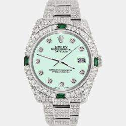 Rolex Custom Light Malachite 12.4ct Diamonds Stainless Steel Datejust  Automatic Men's Wristwatch 36mm