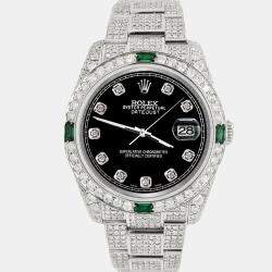Rolex Custom Black 12.4ct Diamonds Stainless Steel Datejust 116200 Automatic Men's Wristwatch 36mm