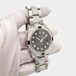 Rolex Custom Darl Grey 5.8ct Diamonds Stainless Steel Datejust 116200 Automatic Men's Wristwatch 36mm