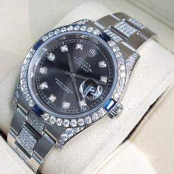 Rolex Custom Darl Grey 5.8ct Diamonds Stainless Steel Datejust 116200 Automatic Men's Wristwatch 36mm