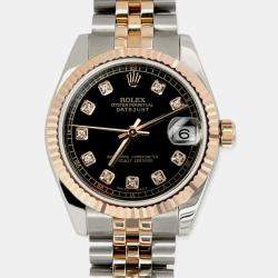 Rolex Custom Black Diamond 18K Yellow Gold Stainless Steel Datejust 178271 Automatic Women's Wristwatch 31mm