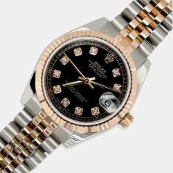 Rolex Custom Black Diamond 18K Yellow Gold Stainless Steel Datejust 178271 Automatic Women's Wristwatch 31mm