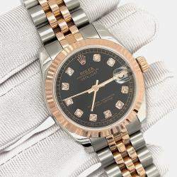 Rolex Custom Black Diamond 18K Yellow Gold Stainless Steel Datejust 178271 Automatic Women's Wristwatch 31mm