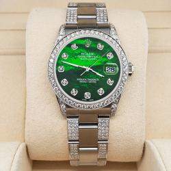 Rolex Custom Emerald Green MOP 3.5ct Diamond Stainless Steel Datejust Automatic Women's Wristwatch 31 mm