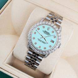 Rolex Custom Aqua Blue 2.95ct Diamond Stainless Steel Datejust Automatic Women's Wristwatch 31 mm