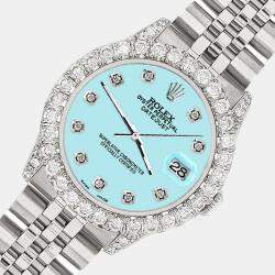 Rolex Custom Aqua Blue 2.95ct Diamond Stainless Steel Datejust Automatic Women's Wristwatch 31 mm