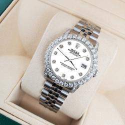 Rolex Custom White 2.95ct Diamond Stainless Steel Datejust Automatic Women's Wristwatch 31 mm