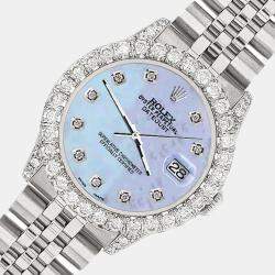 Rolex Custom /Purple MOP 2.95ct Diamond Stainless Steel Datejust Automatic Women's Wristwatch 31 mm