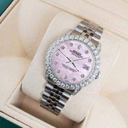 Rolex Custom Pink 2.95ct Diamond Stainless Steel Datejust Automatic Women's Wristwatch 31 mm
