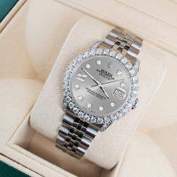 Rolex Custom Grey 2.95ct Diamond Stainless Steel Datejust Automatic Women's Wristwatch 31 mm