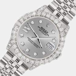 Rolex Custom Grey 2.95ct Diamond Stainless Steel Datejust Automatic Women's Wristwatch 31 mm