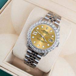 Rolex Custom Champagne 2.95ct Diamond Stainless Steel Datejust Automatic Women's Wristwatch 31 mm