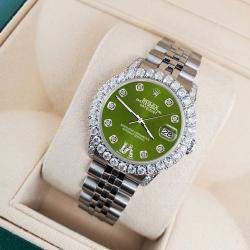 Rolex Custom Royal Green 2.95ct Diamond Stainless Steel Datejust Automatic Women's Wristwatch 31 mm