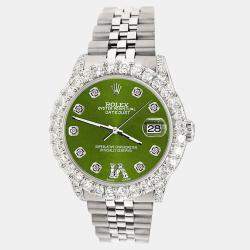Rolex Custom Royal Green 2.95ct Diamond Stainless Steel Datejust Automatic Women's Wristwatch 31 mm