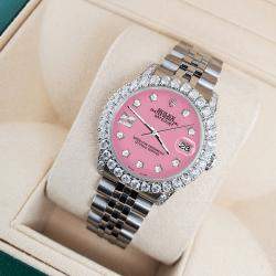 Rolex Custom Pink 2.95ct Diamond Stainless Steel Datejust Automatic Women's Wristwatch 31 mm