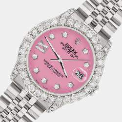 Rolex Custom Pink 2.95ct Diamond Stainless Steel Datejust Automatic Women's Wristwatch 31 mm